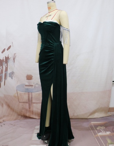 Replica Elegant Banquet Tassels Split Hem Maxi Dress Sleeveless Boat Neck #796800 $53.53 USD for Wholesale