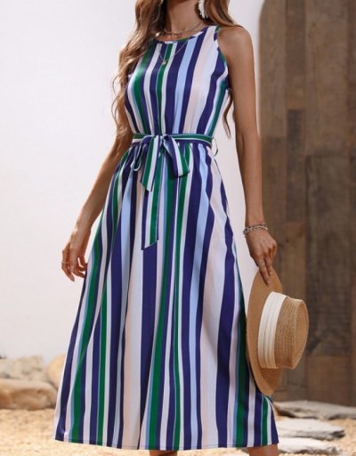 Replica Latest Striped  Sleeveless Maxi Dresses For Women Sleeveless Crew Neck #796801 $35.75 USD for Wholesale