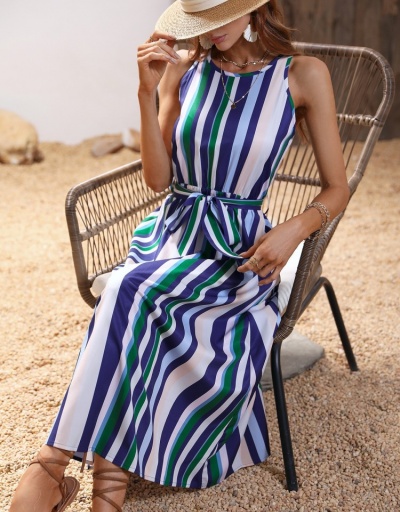 Replica Latest Striped  Sleeveless Maxi Dresses For Women Sleeveless Crew Neck #796801 $35.75 USD for Wholesale