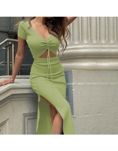 Replica  Sexy Drawstring Cutout Short Sleeve Maxi Dress Short Sleeve V Neck #796803 $24.25 USD for Wholesale