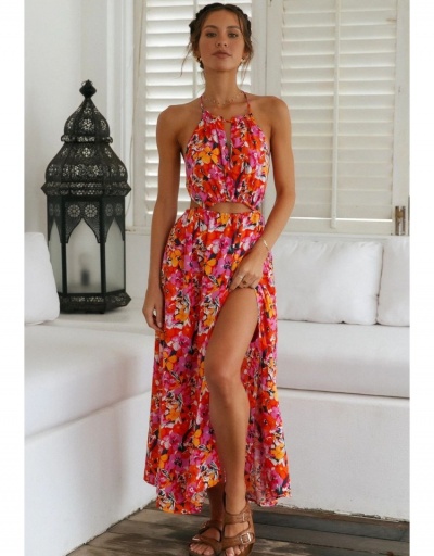  Sexy Backless Hollow Out Flower Printing Long Dress Sleeveless Halter #796804 $27.89 USD, Wholesale Fashion Maxi Dresses