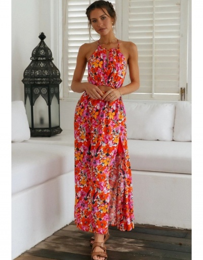 Replica  Sexy Backless Hollow Out Flower Printing Long Dress Sleeveless Halter #796804 $27.89 USD for Wholesale