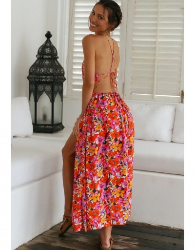 Replica  Sexy Backless Hollow Out Flower Printing Long Dress Sleeveless Halter #796804 $27.89 USD for Wholesale