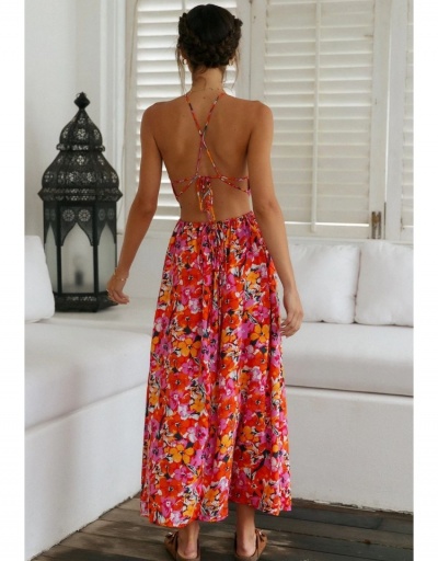 Replica  Sexy Backless Hollow Out Flower Printing Long Dress Sleeveless Halter #796804 $27.89 USD for Wholesale