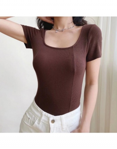 Replica Street Solid Short Sleeve Fitted Bodysuits For Women Short Sleeve U Neck #796814 $22.23 USD for Wholesale