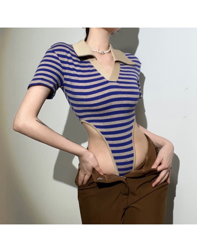 Replica Polo V Neck Striped Short Sleeve Bodysuits Short Sleeve Turndown Collar,V Neck #796815 $18.38 USD for Wholesale