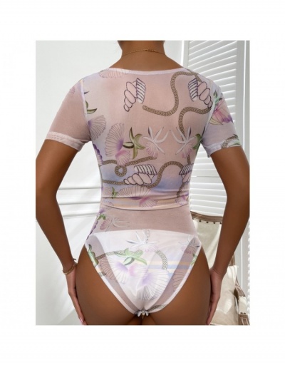 Replica Sexy Printing See Through Ruched Bodysuit Short Sleeve Sweetheart Neck #796820 $18.20 USD for Wholesale