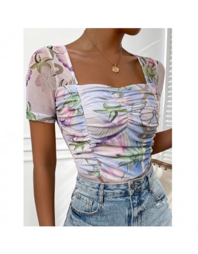 Replica Sexy Printing See Through Ruched Bodysuit Short Sleeve Sweetheart Neck #796820 $18.20 USD for Wholesale