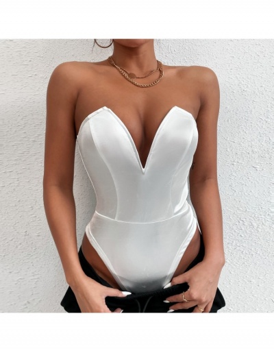 Sexy Women V Neck Strapless High Waist  Casual Bodysuits Sleeveless V Neck #796827 $15.15 USD, Wholesale Fashion Bodysuits