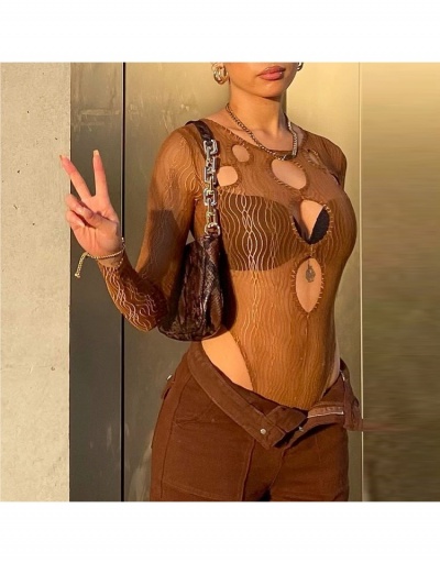  Summer Sexy Hollowed Out Gauze Bodysuit Long Sleeve Crew Neck #796829 $18.14 USD, Wholesale Fashion Bodysuits