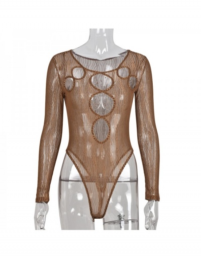 Replica  Summer Sexy Hollowed Out Gauze Bodysuit Long Sleeve Crew Neck #796829 $18.14 USD for Wholesale