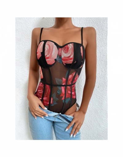 Rose Pattern Gauze Sexy Sleeveless Bodysuits Sleeveless Sweetheart Neck #796832 $17.45 USD, Wholesale Fashion Bodysuits