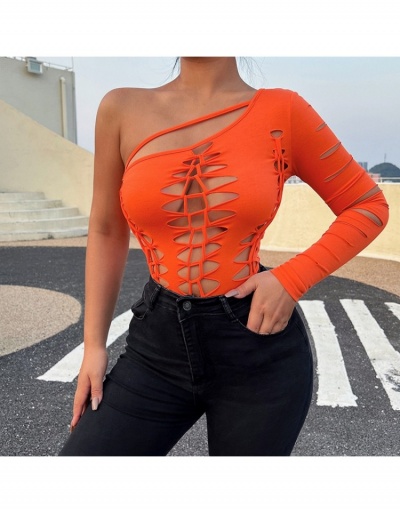 Tie Wrap Hollow Out Designer One Shoulder Bodysuits Long Sleeve Inclined Shoulder #796836 $23.20 USD, Wholesale Fashion Bodysuits