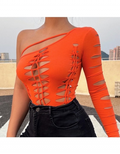 Replica Tie Wrap Hollow Out Designer One Shoulder Bodysuits Long Sleeve Inclined Shoulder #796836 $23.20 USD for Wholesale