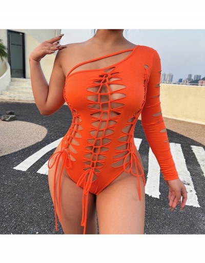 Replica Tie Wrap Hollow Out Designer One Shoulder Bodysuits Long Sleeve Inclined Shoulder #796836 $23.20 USD for Wholesale