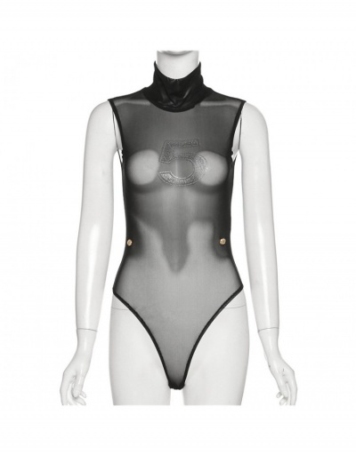 Replica Women Sexy See Through Nightclub Sleeveless Bodysuits Sleeveless Turtle Neck #796841 $22.17 USD for Wholesale