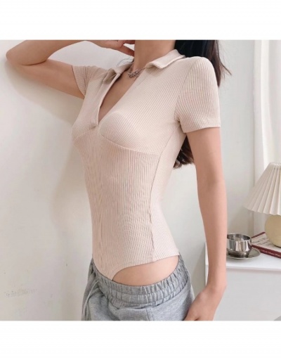 Replica  Summer Pure Color Short Sleeve Bodysuit For Women Short Sleeve Turndown Collar #796844 $29.71 USD for Wholesale