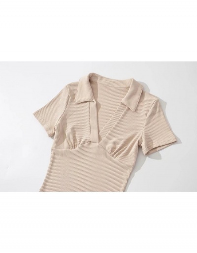 Replica  Summer Pure Color Short Sleeve Bodysuit For Women Short Sleeve Turndown Collar #796844 $29.71 USD for Wholesale