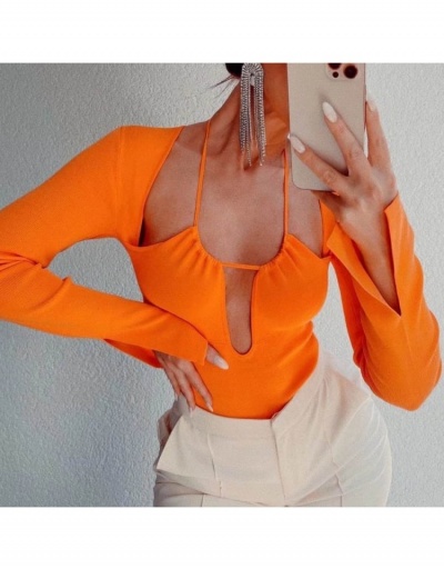 Sexy Women Halter Neck Long Sleeve Hollow Out Bodysuits  Long Sleeve Halter #796847 $23.85 USD, Wholesale Fashion Bodysuits