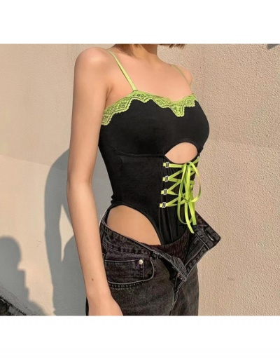 Replica Hollow Out Design Lace Patchwork Spaghetti Straps Bodysuits  Sleeveless Boat Neck #796849 $28.11 USD for Wholesale