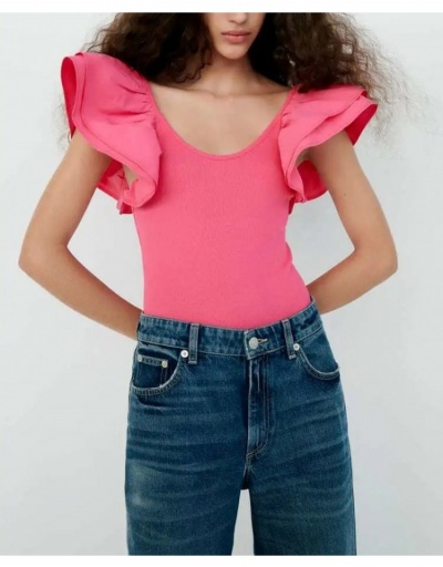 Replica Fashion Solid Petal Short Sleeve Bodysuits  Short Sleeve Scoop Neck #796851 $26.33 USD for Wholesale