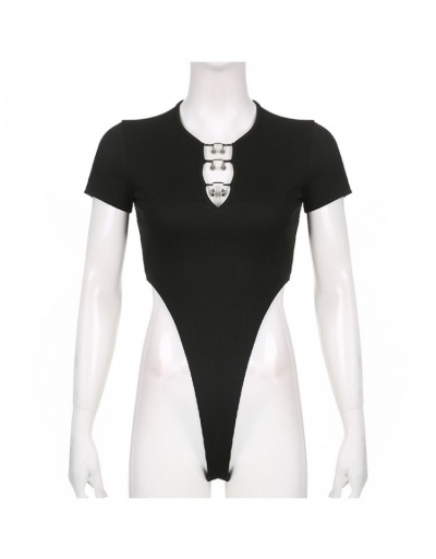 Replica Sexy Women Hollow Out V Neck Black Bodysuits Short Sleeve V Neck #796862 $14.53 USD for Wholesale