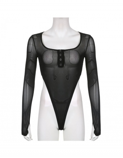 Replica  Sexy Pure Color See Through Long Sleeve Bodysuit Long Sleeve Scoop Neck #796863 $18.14 USD for Wholesale