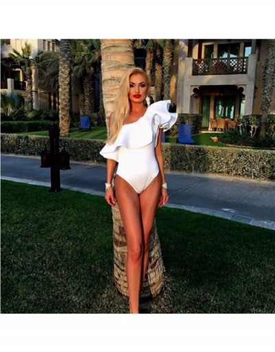 Replica  Sexy Pure Color Ruffled One Shoulder Women's Swimsuit Sleeveless Inclined Shoulder #796866 $21.60 USD for Wholesale