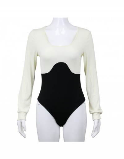 Replica Contrast Color  Fall Long Sleeve Bodysuits For Women Long Sleeve U Neck #796882 $12.88 USD for Wholesale