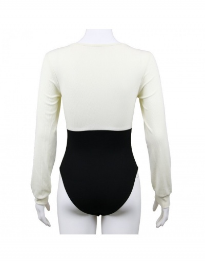 Replica Contrast Color  Fall Long Sleeve Bodysuits For Women Long Sleeve U Neck #796882 $12.88 USD for Wholesale