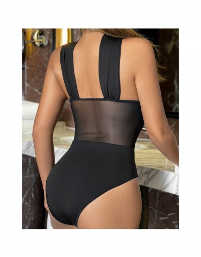 Replica  Sexy See-Through Hollowed Out Women's Black Bodysuits Sleeveless Halter #796884 $23.66 USD for Wholesale