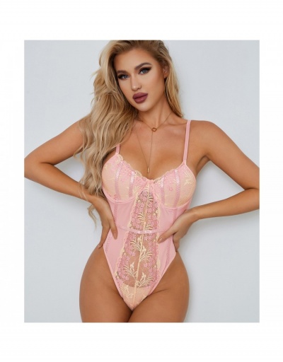  Summer Sexy Pink See Through Lace Patchwork Bodysuits Sleeveless V Neck #796889 $17.88 USD, Wholesale Fashion Bodysuits