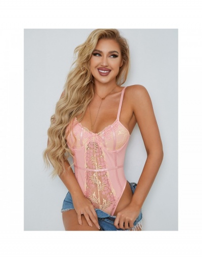 Replica  Summer Sexy Pink See Through Lace Patchwork Bodysuits Sleeveless V Neck #796889 $17.88 USD for Wholesale