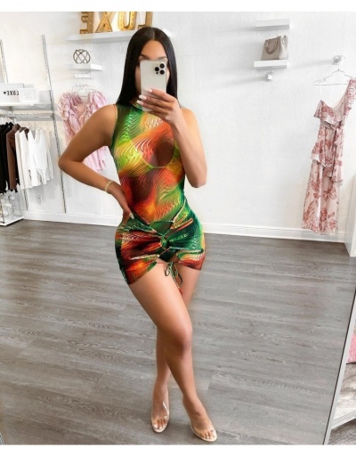  Sexy See Through Sleeveless Printed Bodysuit With Skirt Sleeveless Crew Neck #796901 $24.89 USD, Wholesale Fashion Bodysuits