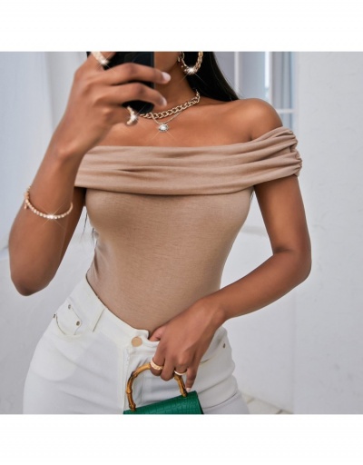 Replica Off The Shoulder Solid Bodysuits For Women Short Sleeve Boat Neck #796903 $17.61 USD for Wholesale