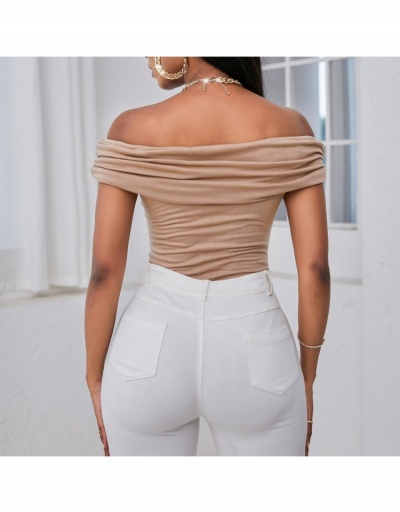 Replica Off The Shoulder Solid Bodysuits For Women Short Sleeve Boat Neck #796903 $17.61 USD for Wholesale