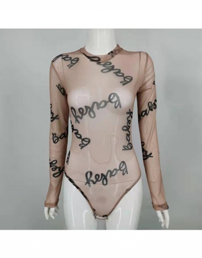 Replica Night Club Letter Gauze See-through Sexy Bodysuit Long Sleeve Mock Neck #796906 $16.98 USD for Wholesale