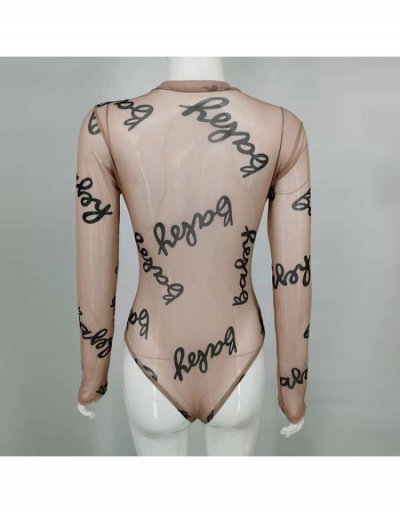 Replica Night Club Letter Gauze See-through Sexy Bodysuit Long Sleeve Mock Neck #796906 $16.98 USD for Wholesale