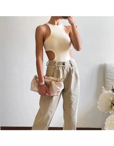 Summer Trendy Solid Hollow Out  Sleeveless Bodysuits Sleeveless Crew Neck #796907 $21.65 USD, Wholesale Fashion Bodysuits