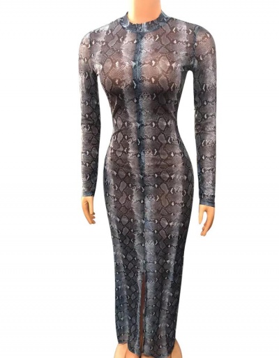 Replica Gauze Zipper Up Snake Skin Print Long Sleeve Maxi Dress Long Sleeve Mock Neck #796911 $26.99 USD for Wholesale