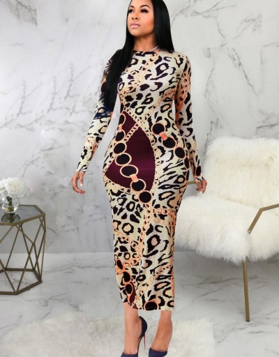 O Neck Leopard Long Sleeve Casual Maxi Dress  Long Sleeve O Neck #796912 $30.83 USD, Wholesale Fashion Maxi Dresses