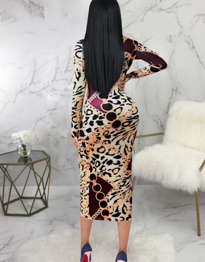 Replica O Neck Leopard Long Sleeve Casual Maxi Dress  Long Sleeve O Neck #796912 $30.83 USD for Wholesale