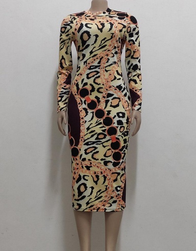 Replica O Neck Leopard Long Sleeve Casual Maxi Dress  Long Sleeve O Neck #796912 $30.83 USD for Wholesale