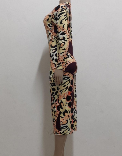 Replica O Neck Leopard Long Sleeve Casual Maxi Dress  Long Sleeve O Neck #796912 $30.83 USD for Wholesale