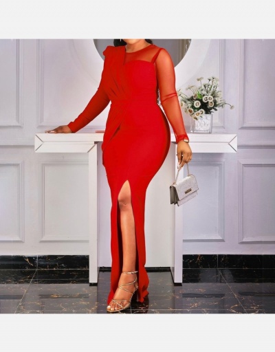 Replica Elegant Gauze Patchwork Slit Evening Gown Dresses Long Sleeve Crew Neck #796919 $40.63 USD for Wholesale