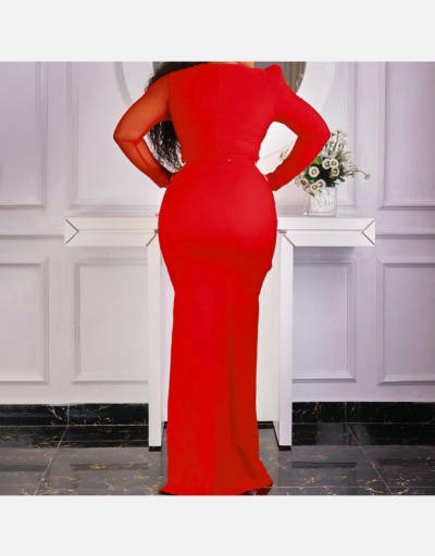 Replica Elegant Gauze Patchwork Slit Evening Gown Dresses Long Sleeve Crew Neck #796919 $40.63 USD for Wholesale