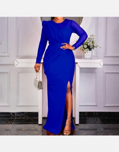 Replica Elegant Gauze Patchwork Slit Evening Gown Dresses Long Sleeve Crew Neck #796919 $40.63 USD for Wholesale