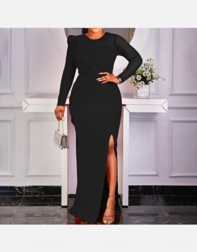 Replica Elegant Gauze Patchwork Slit Evening Gown Dresses Long Sleeve Crew Neck #796919 $40.63 USD for Wholesale