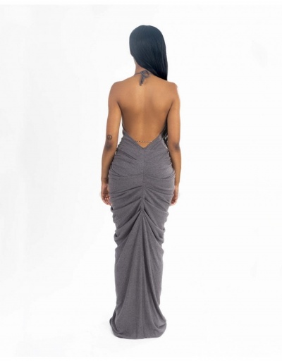 Replica Sexy Low Cut  Halter Ruched Party Maxi Dress Sleeveless Halter #796922 $42.80 USD for Wholesale