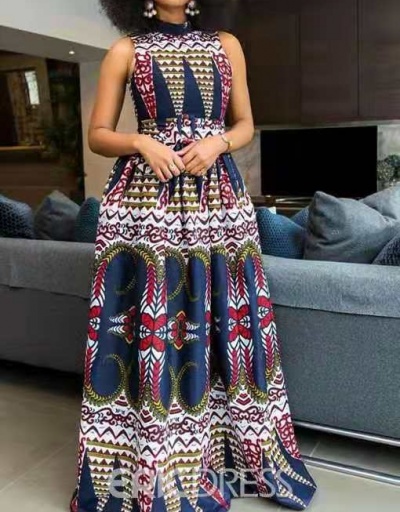 Women Zipper Up Printed Sleeveless Maxi Dresses Sleeveless Mock Neck #796926 $43.39 USD, Wholesale Fashion Maxi Dresses